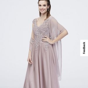 Cachet  Corded Floral Lace Cap Sleeves Chiffon A-Line Dress, Size 4